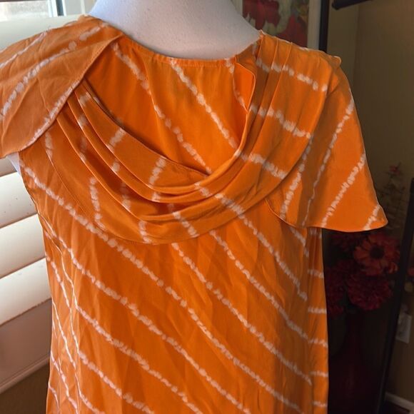 BCBGMAXAZRIA Draped Silk Dress in Striped Citrus, SZ M - Picture 6 of 10